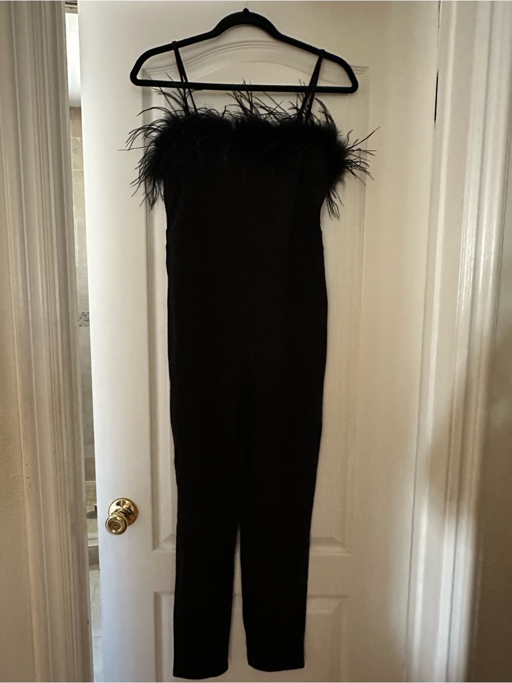 Black Feather-Trim Jumpsuit - Women Size M